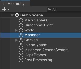 Manager object in the Demo Scene
