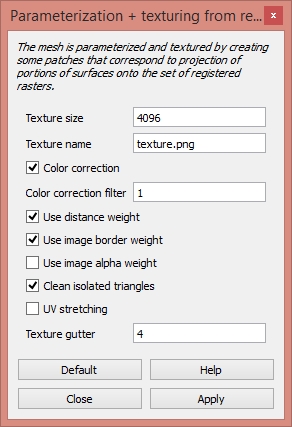 MeshLab texture from registered rasters parameters