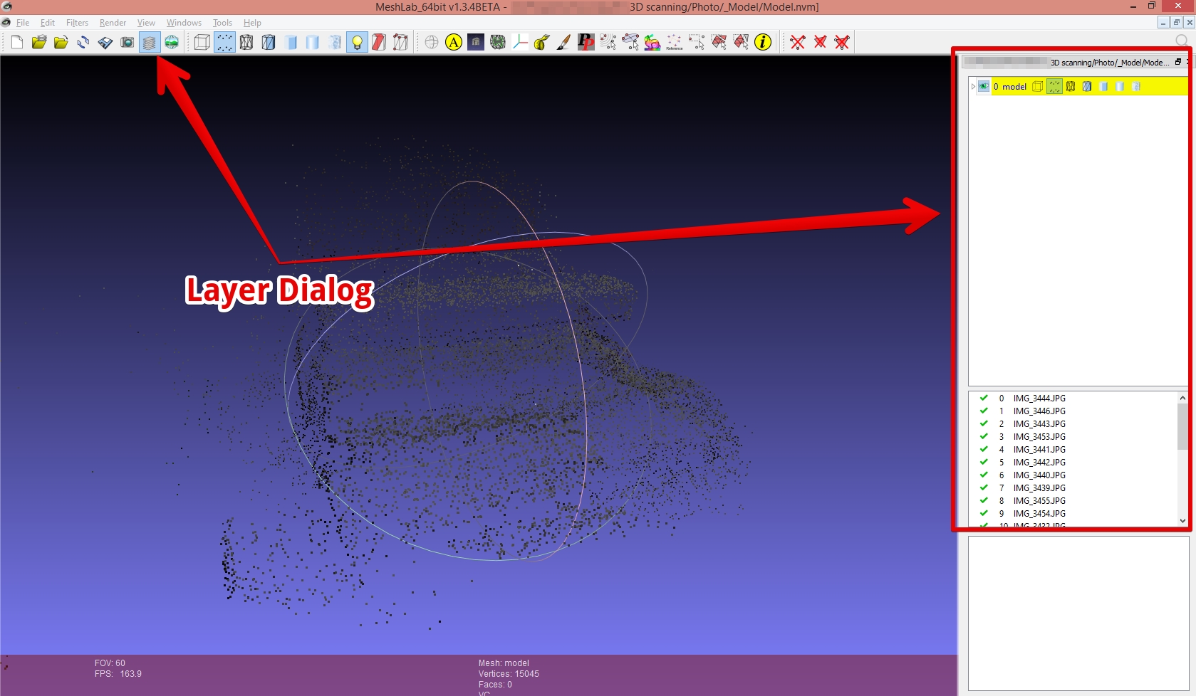 MeshLab layer dialog