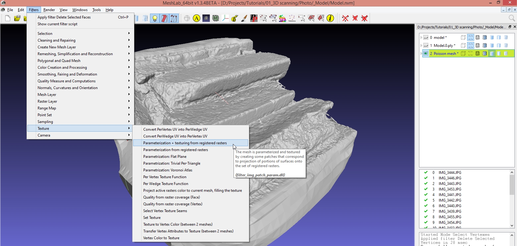 MeshLab parameterization - texture from registered rasters